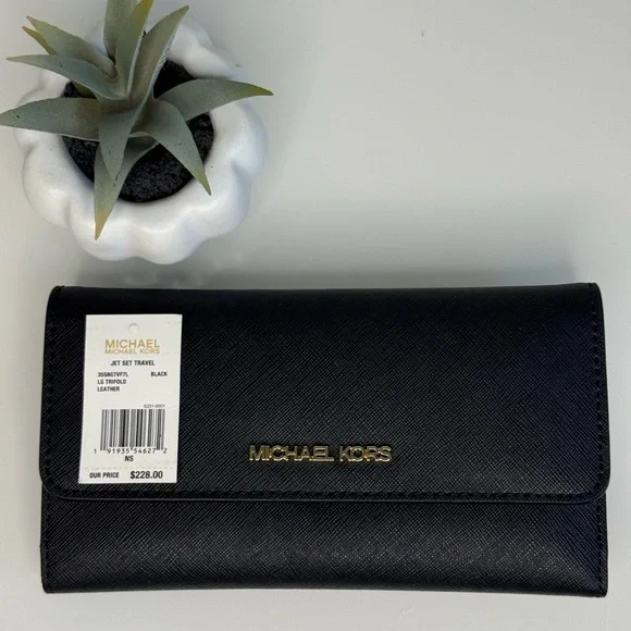 MICHAEL KORS Jet Set Travel SM Top Zip Shoulder Tote & Trifold Wallet Black NWT - Picture 10 of 16